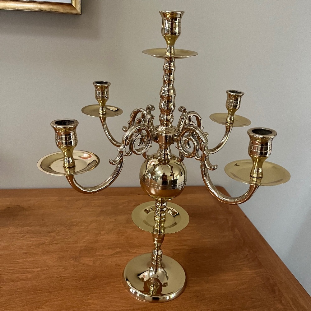 Solid Brass 4 arm, 5 hole Candle Holder Candelabra, Unusual Baldwin Design